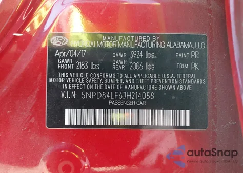 2018 Hyundai Elantra Sel из США, поврежденный, VIN 5NPD84LF6JH214058